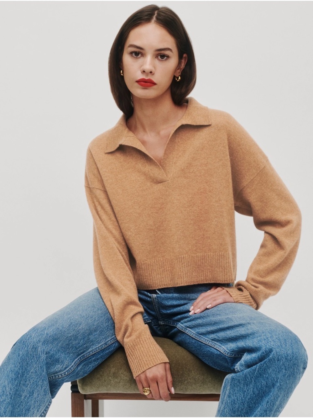 Reformation Cashmere Polo Sweater